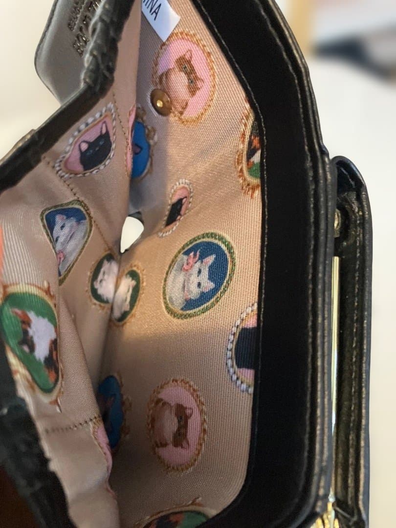 PAUL & JOE 三つ折り財布 ブラック 猫デザイン