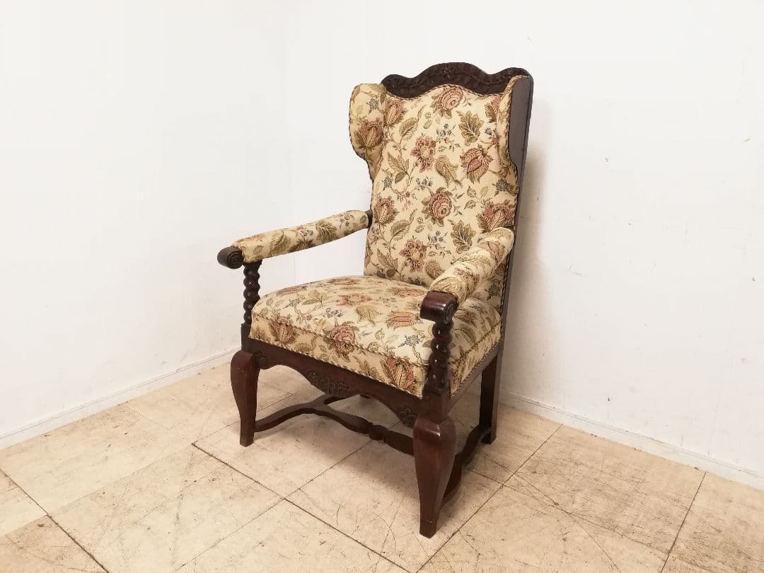 アンティーク ゴブラン織 ウイングバックアームチェア フランス 生地張り替え済