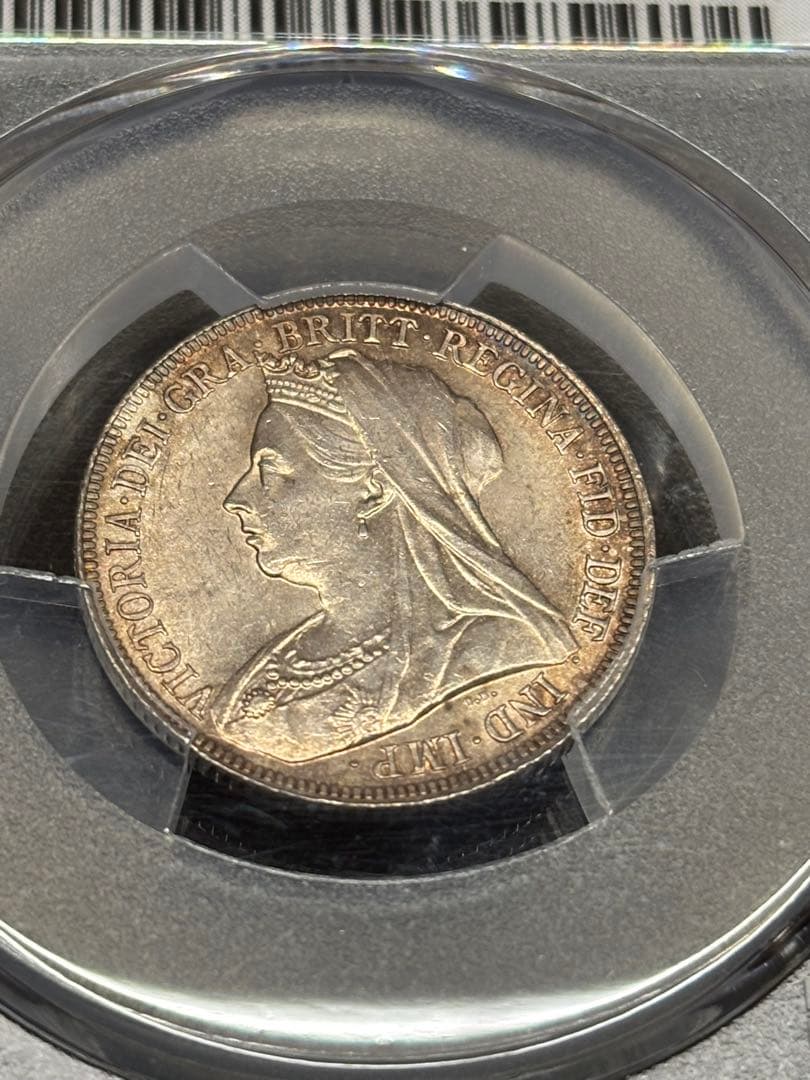 【高鑑定】1895年 イギリス 1シリング銀貨・ヴィクトリア女王 ベールヘッド