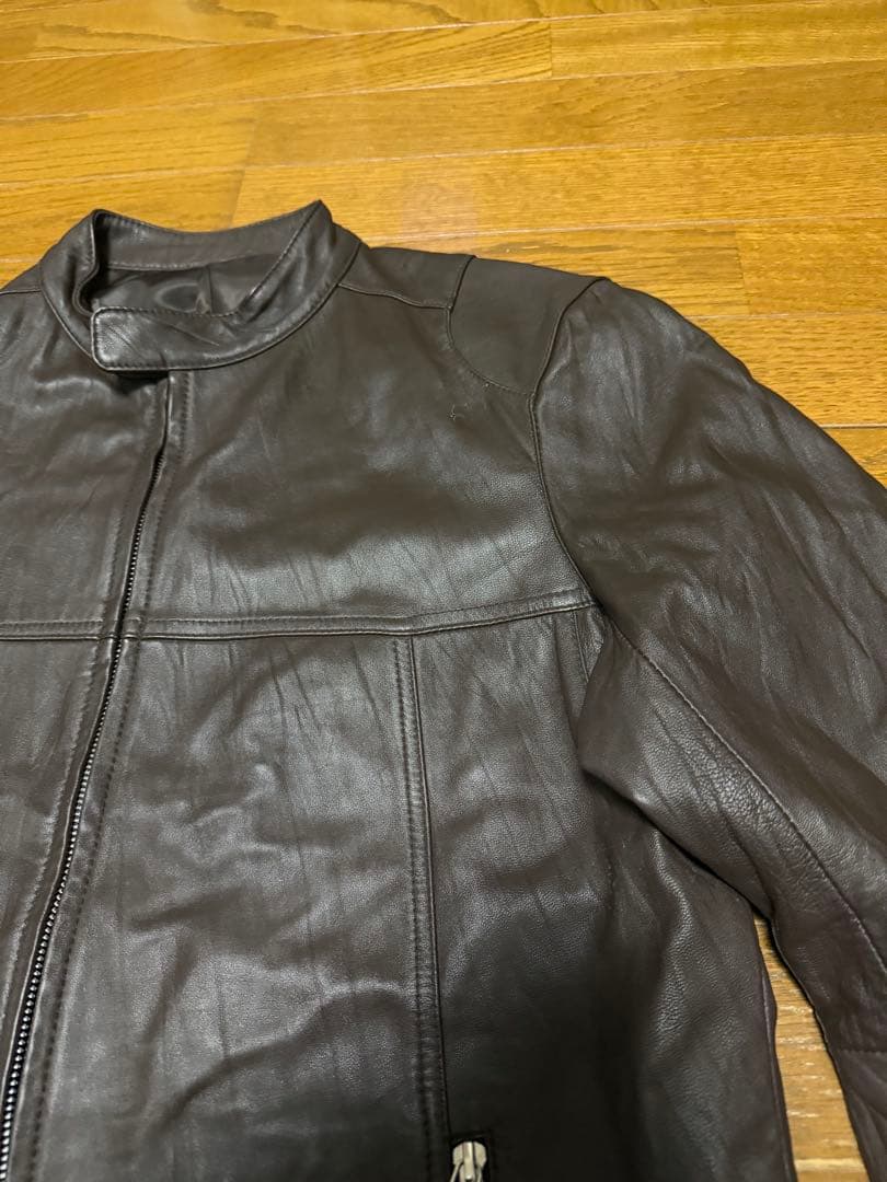 【美品】Uniqlo 羊革 ラムレザー シングルライダース ダブルジップ XL