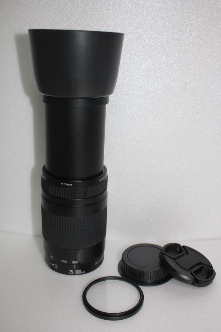 極上品☆フード付☆迫力の300㎜☆キャノン Canon EF75-300㎜ ☆
