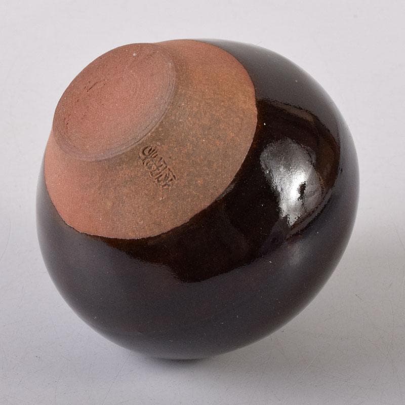 茶道具　京焼　清閑寺窯　杉田祥平造　国司茄子　茶入　仕覆付　共箱　V　8093