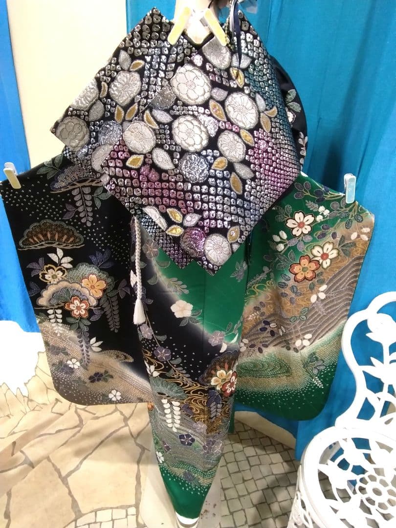 振袖フルセット、正絹絞り辻が花、成人式、重ね衿、帯揚げ帯締め、膨れ袋帯、襦袢