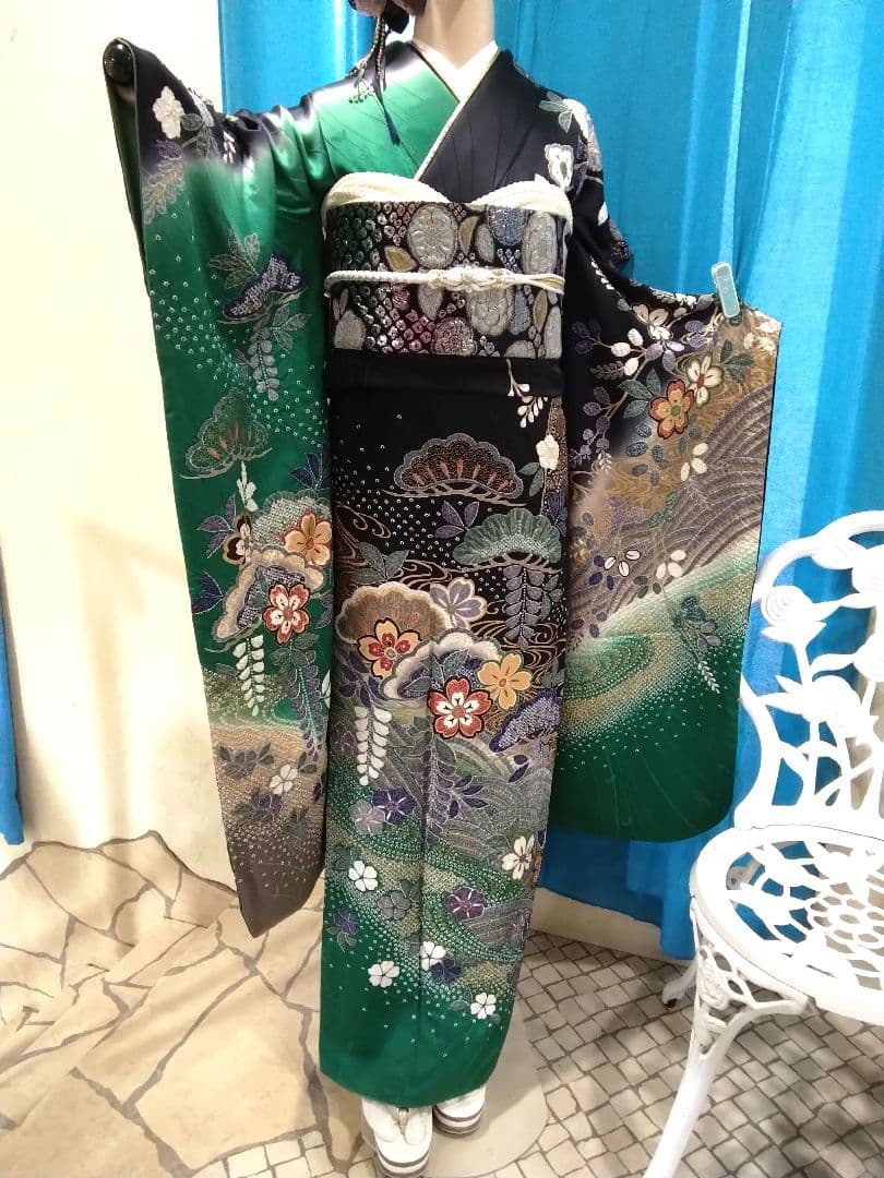 振袖フルセット、正絹絞り辻が花、成人式、重ね衿、帯揚げ帯締め、膨れ袋帯、襦袢