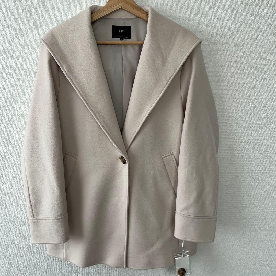 タグ付き！23区　ウールカシミヤビーバー フード付ショートコート　Lサイズ