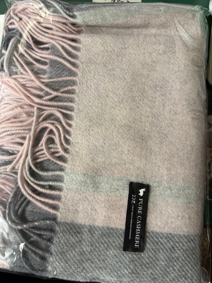 23区ピュアカシミヤ マフラー ピンク グレー 新品未使用