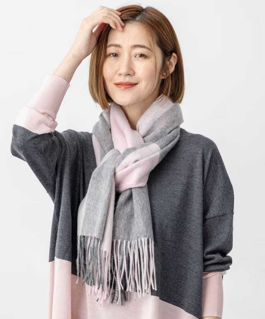 23区ピュアカシミヤ マフラー ピンク グレー 新品未使用