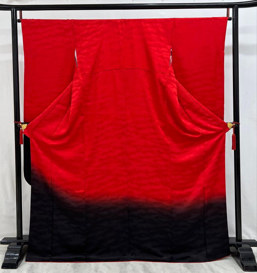 振り袖　フルセット　別誂絞り長襦袢付　赤　黒　ツートーン　成人式　 580