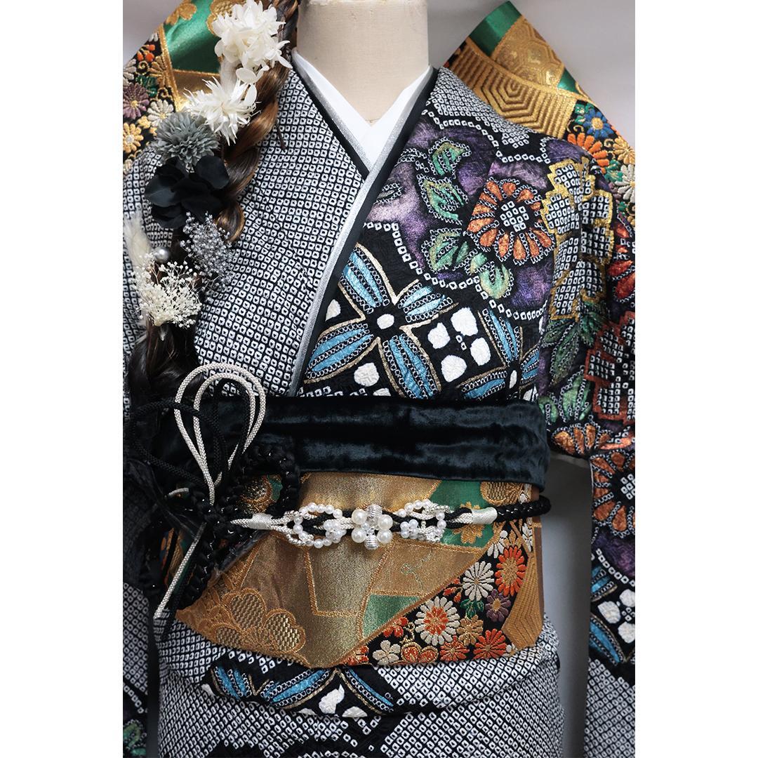 【美品】◆振袖セット◆丈165.5cmフルセット黒総絞り成人式前撮り正絹08HC