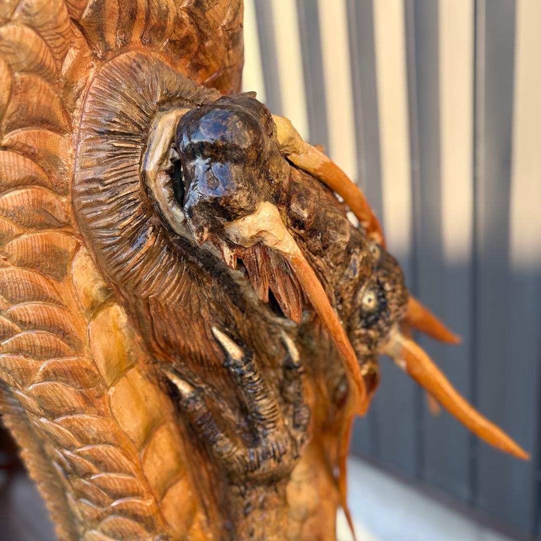 大迫力！木彫り 昇り龍 ドラゴン 一刀彫 置物 大型彫刻 和風 美術品ビンテージ