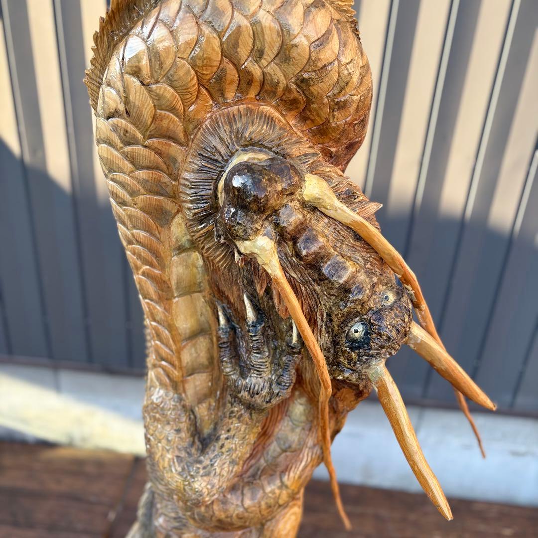 大迫力！木彫り 昇り龍 ドラゴン 一刀彫 置物 大型彫刻 和風 美術品ビンテージ