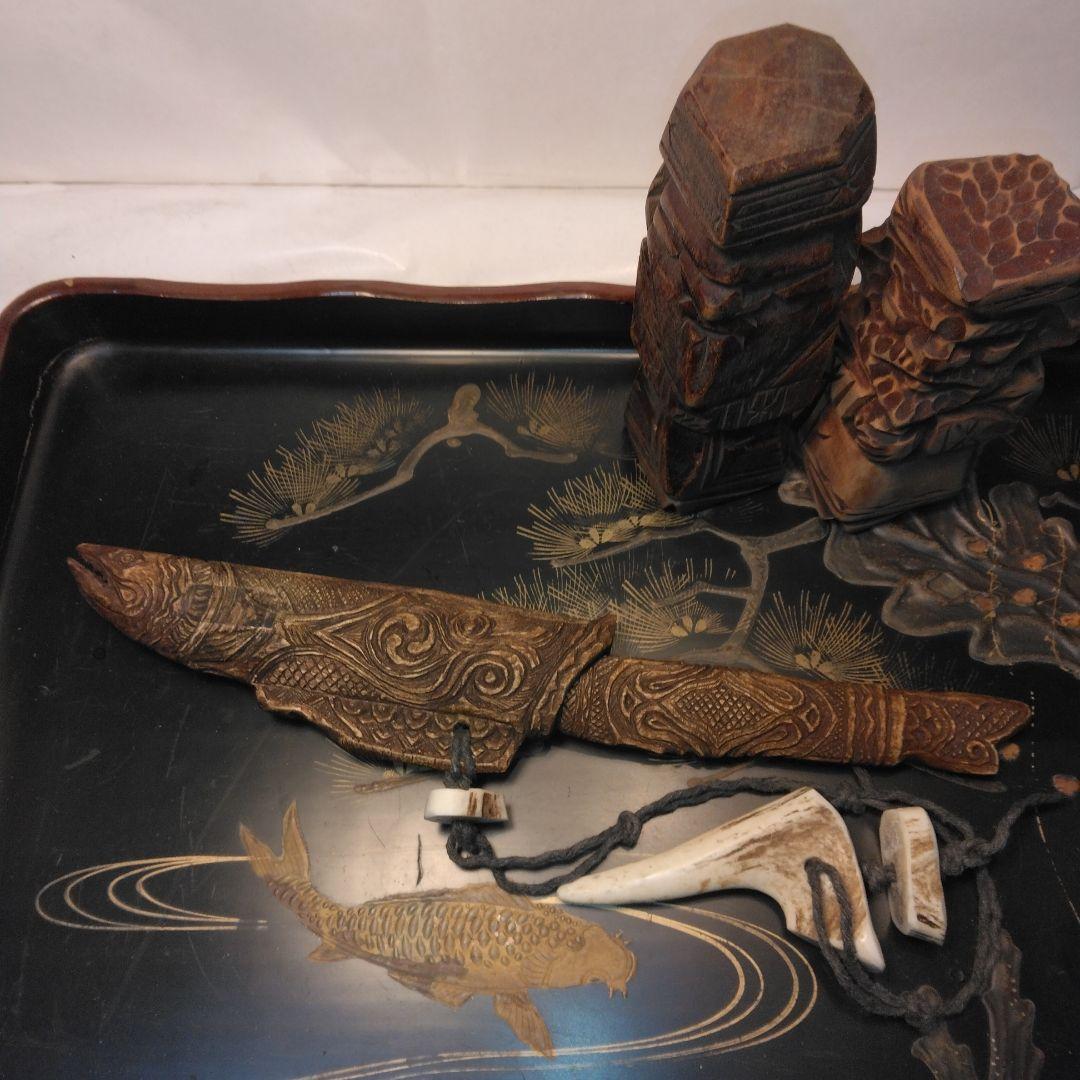 アイヌマキリ　イクパスイ　木製魚の彫刻　北海道　骨董昭和。