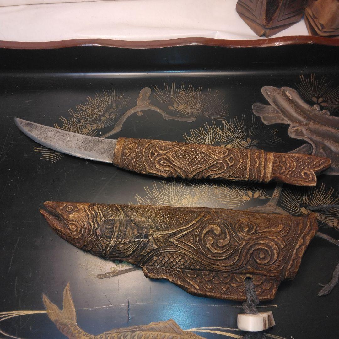 アイヌマキリ　イクパスイ　木製魚の彫刻　北海道　骨董昭和。