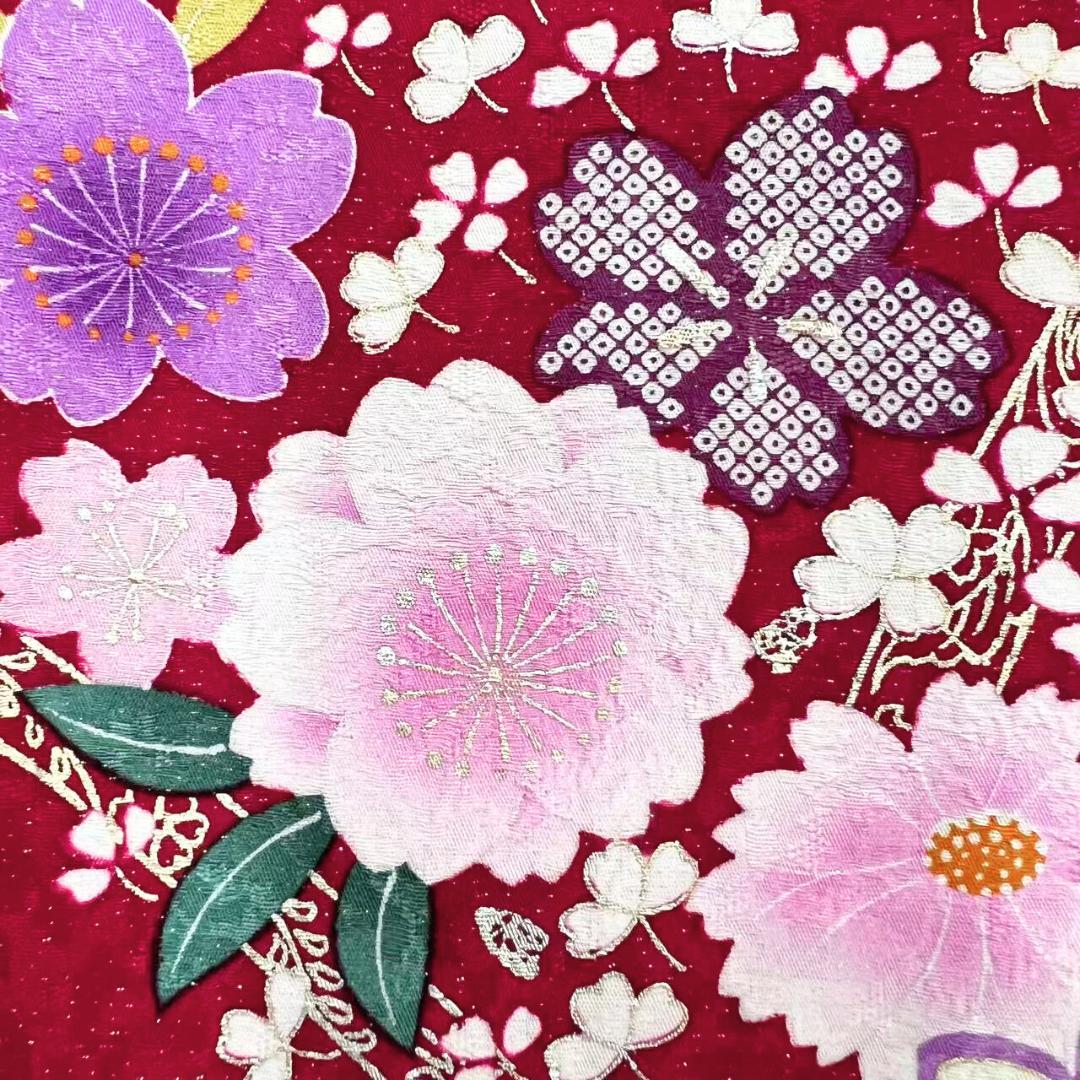 【お得品】 振袖セット 成人式 正絹 振袖 花柄 桜 赤 S87 ●