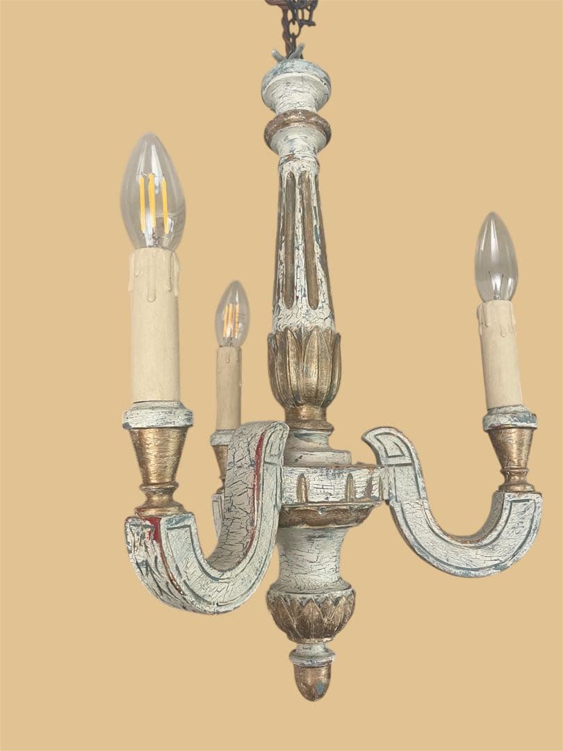 アンティーク　ペイント　ビンテージ　木製シャンデリア　キャンドル　ろうそく型