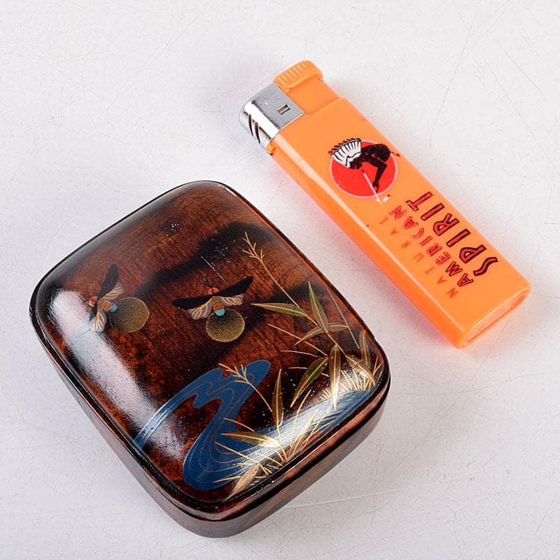 茶道具　竹内幸斎作　螺鈿装飾　蛍蒔絵　黒柿香合　共箱　Z　8553