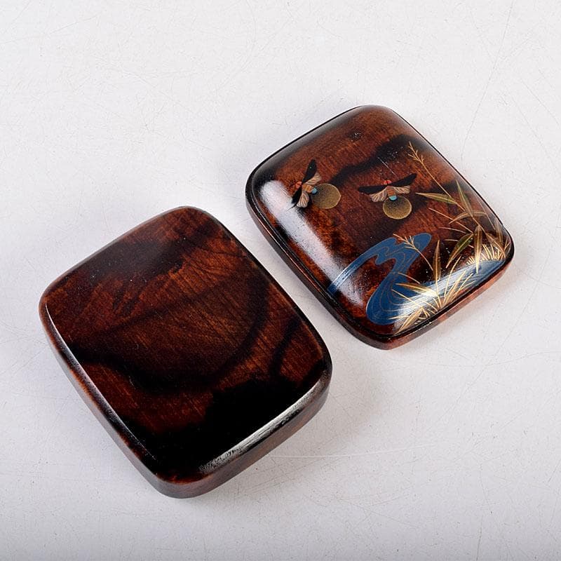 茶道具　竹内幸斎作　螺鈿装飾　蛍蒔絵　黒柿香合　共箱　Z　8553