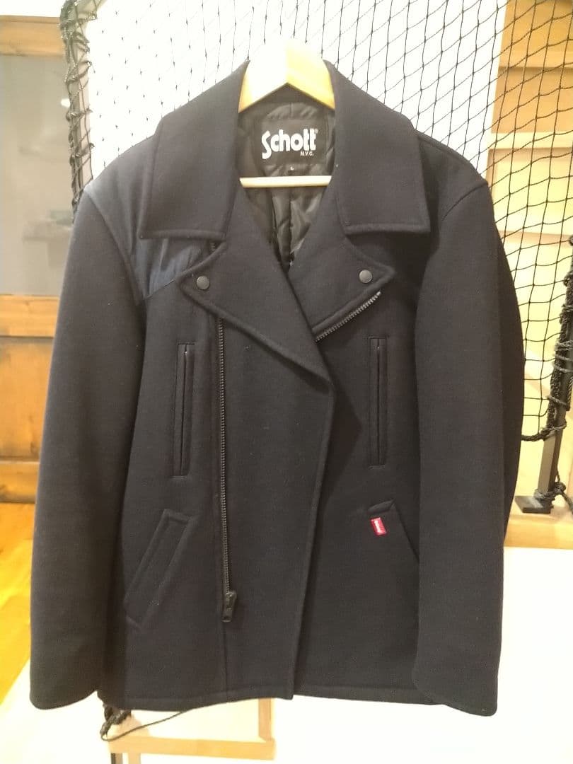 stussy × schott　ライダースジャケット　ネイビー