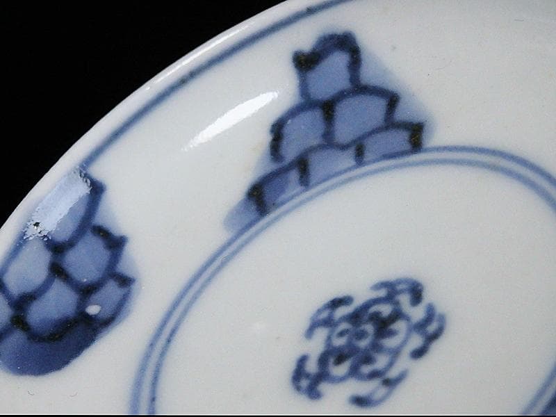 古伊万里　染付　平角繋ぎに五弁花の図　豆皿　A879AS-BWo