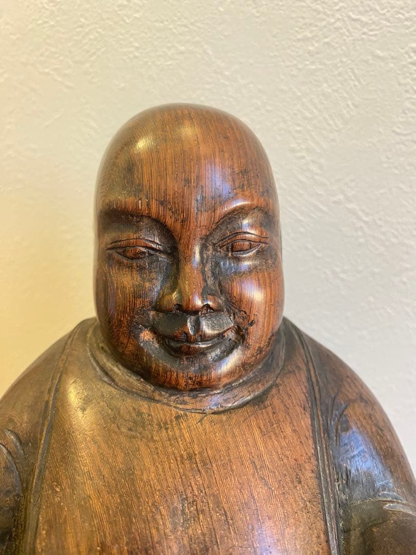 紫檀、黑檀彫刻布袋座佛像、高さ22cm重さ1799g