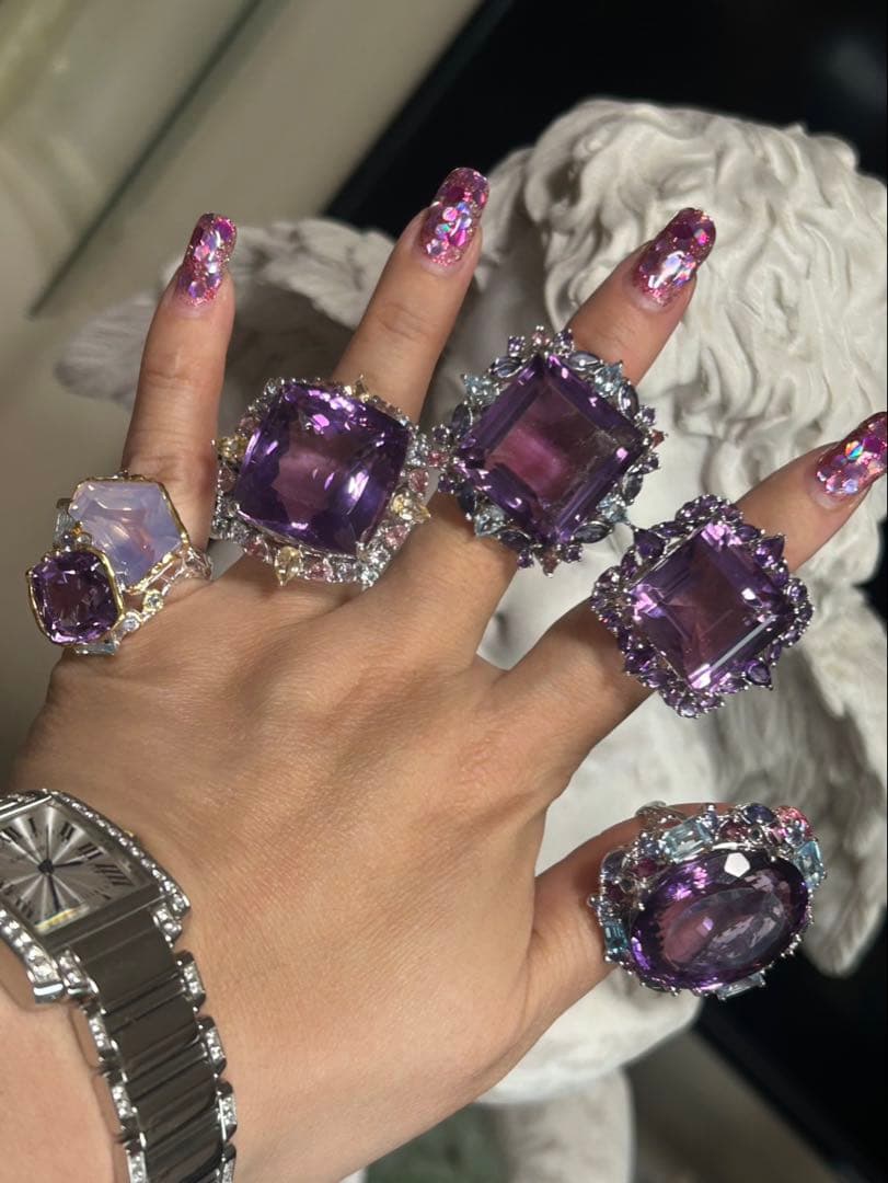 マ*ー様 天然石アメシストスクエア特大サイズ13号