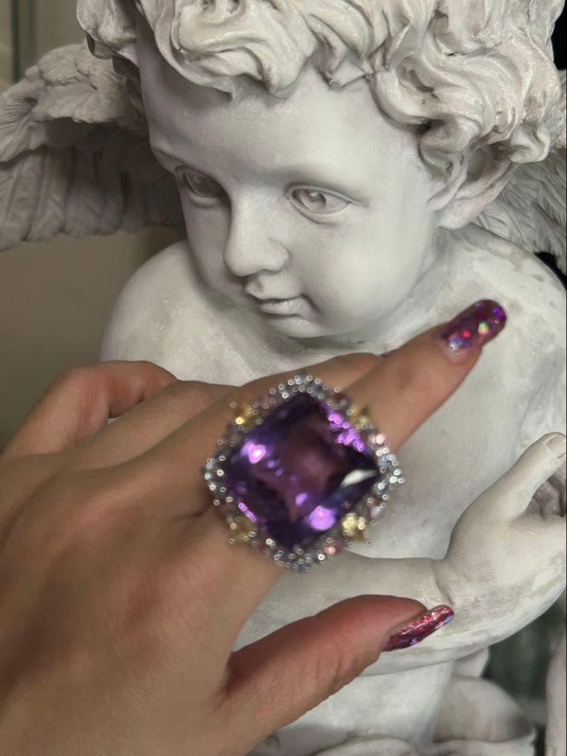 マ*ー様 天然石アメシストスクエア特大サイズ13号