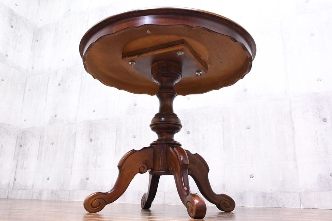 ECK34 イタリア製 猫脚 象嵌 レリーフ カフェテーブル ラウンドテーブル