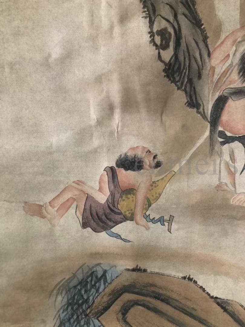 中国古美術・字画三尺中堂人物掛軸・水墨画・金廷標印款・書道・宣紙・純手描き・肉筆