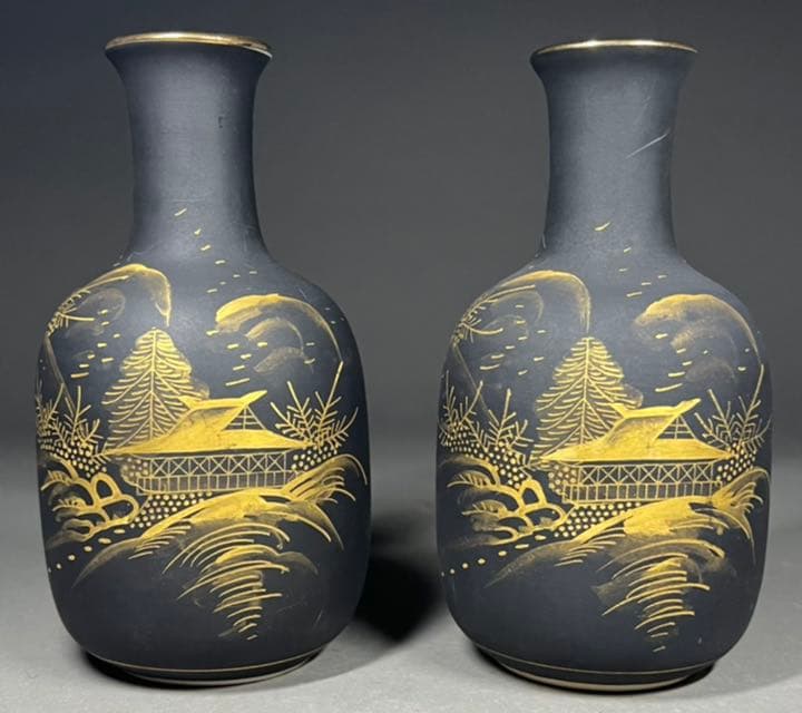 【エビス】徳利 酒盃 九谷焼 在銘 九谷雪山 金襴手 酒器 細工 時代物 酒杯