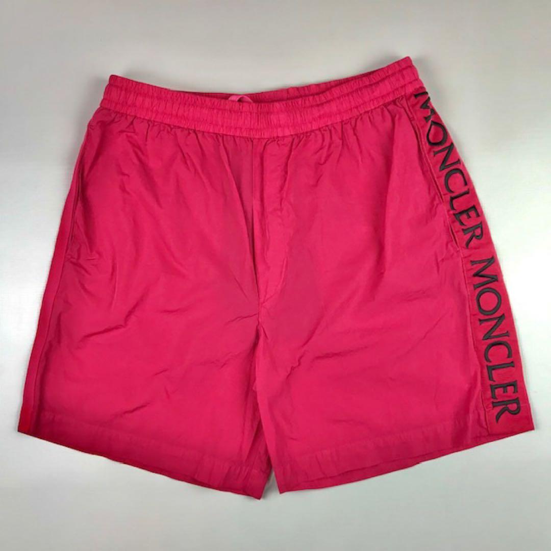 美品★モンクレール・ワッペン付 ブランドロゴ刺繍ライン スイムパンツ(46)
