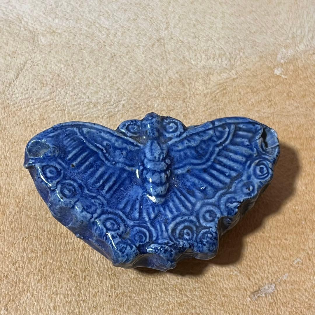 古美術 李朝　瑠璃釉　水滴　蝶