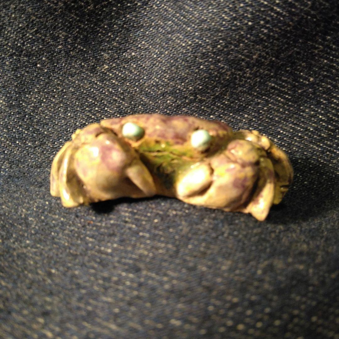 古いカニ　帯留め　二六　楽山　水月焼　着物　骨董