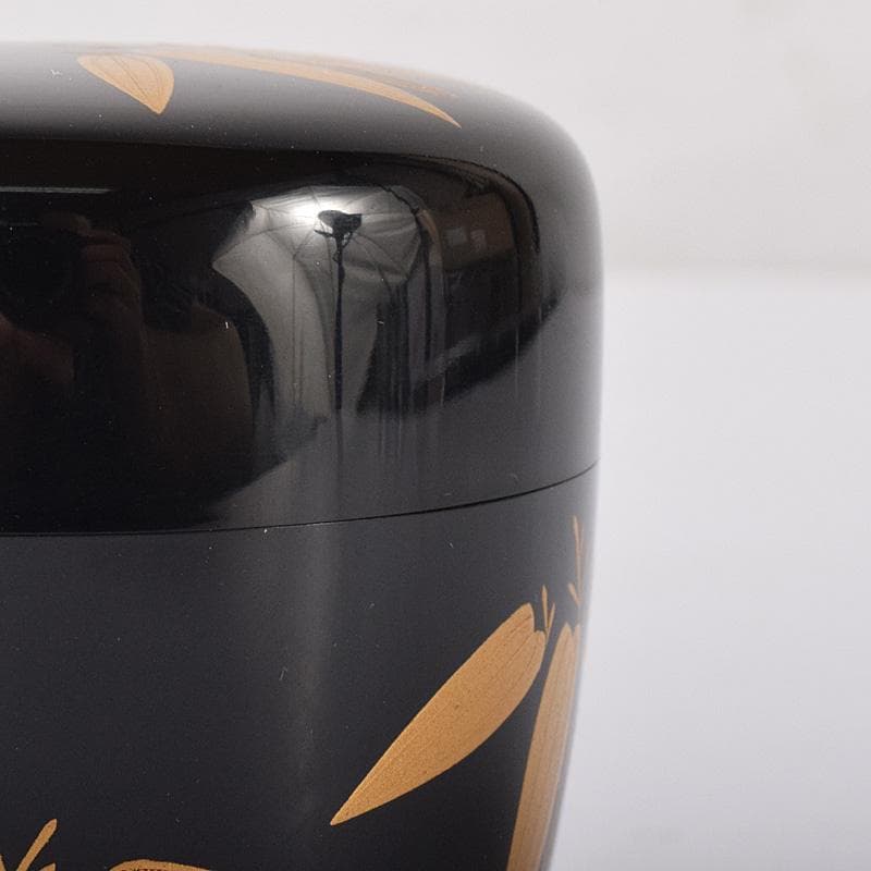 茶道具　山中塗　荒井喜峰作　笹蒔絵　利休棗　共布　共箱　V　7528