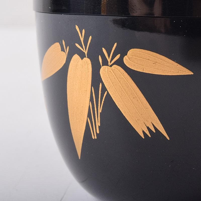 茶道具　山中塗　荒井喜峰作　笹蒔絵　利休棗　共布　共箱　V　7528