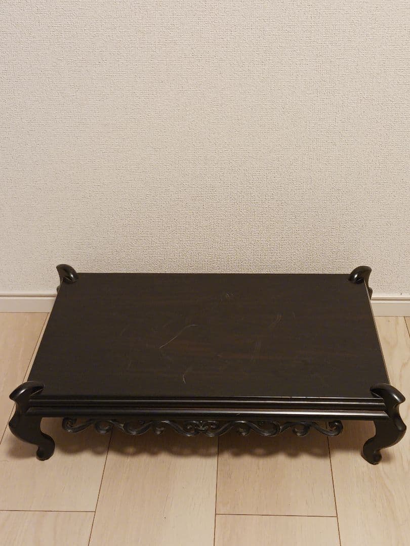 黒檀　唐木　透かし彫り　盆栽台　飾台　花台　香炉台　平卓　中国美術