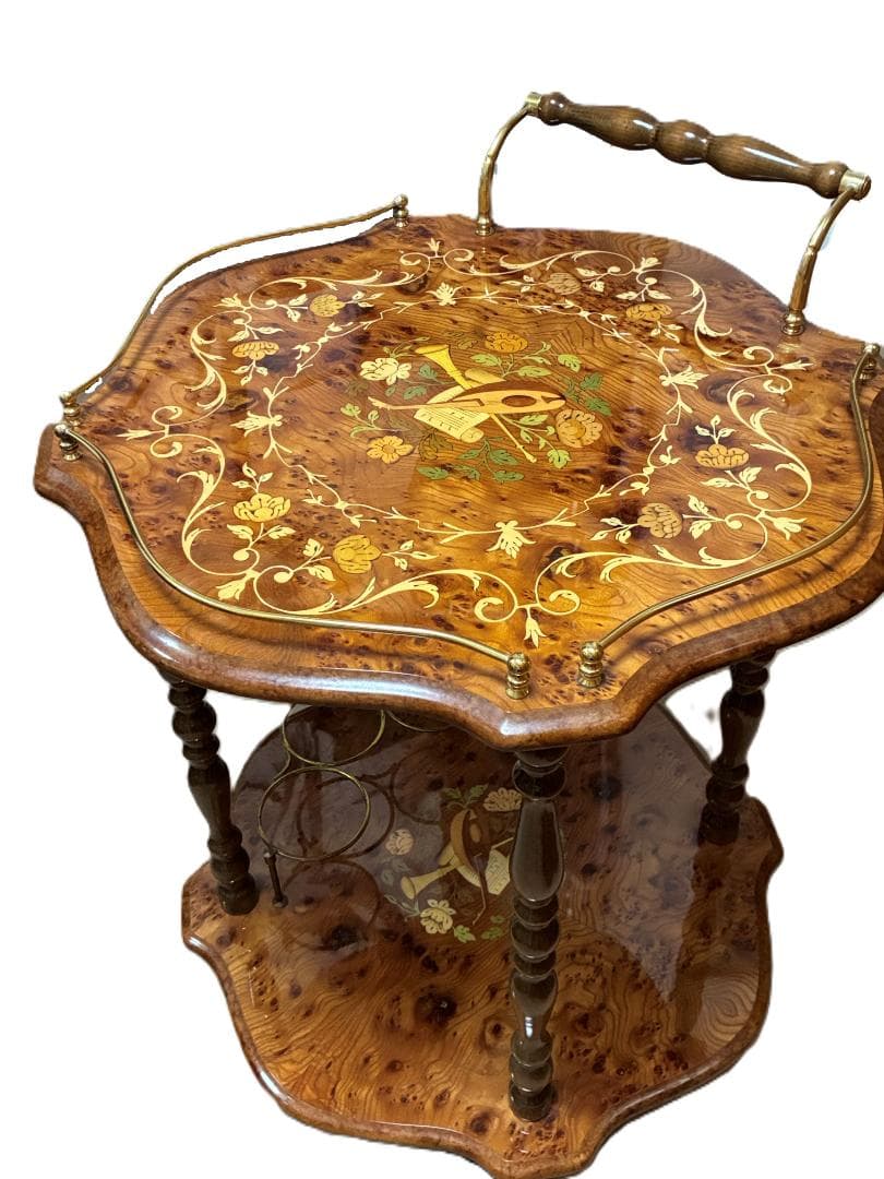 キッチンワゴン 木製 イタリア製 象嵌 高級 ワゴンテーブル ワインラック