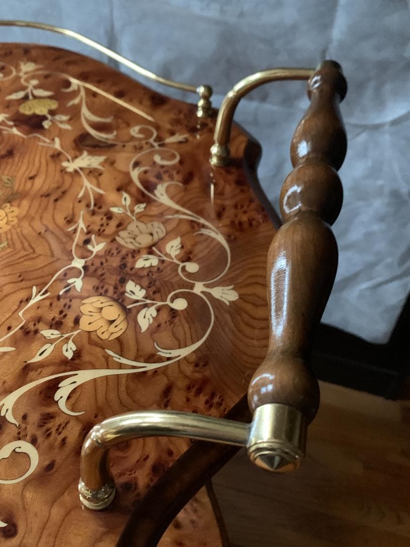 キッチンワゴン 木製 イタリア製 象嵌 高級 ワゴンテーブル ワインラック