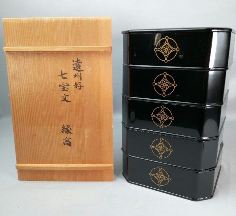 【茶道具】遠州好み七宝紋縁高　主菓子　菓子器　198