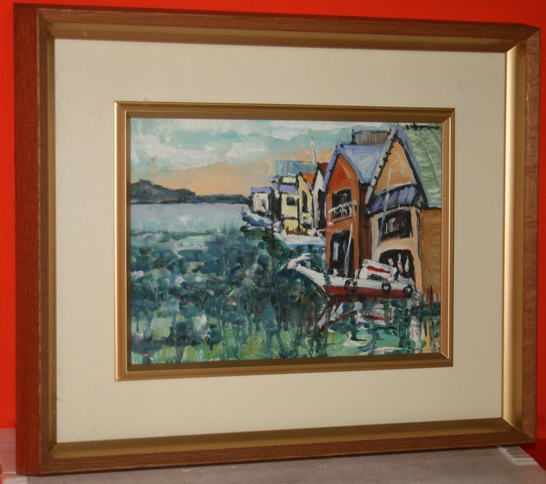 ★伊奈三知夫★油絵★日展光風会★江南市美術協会会員★Ｆ４号★丹後半島伊根町の舟屋