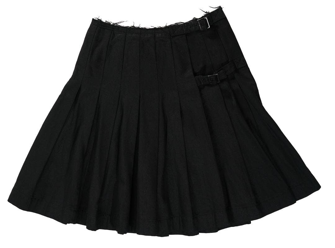 Y's コットン リネン プリーツ スカート 裁ち切り ブラック 1 レディース