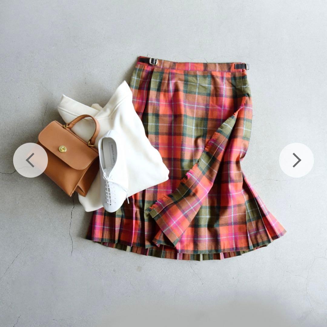 【タグ付き未使用品】オニールオブダブリン　巻きスカート　プリーツ　チェック　膝丈