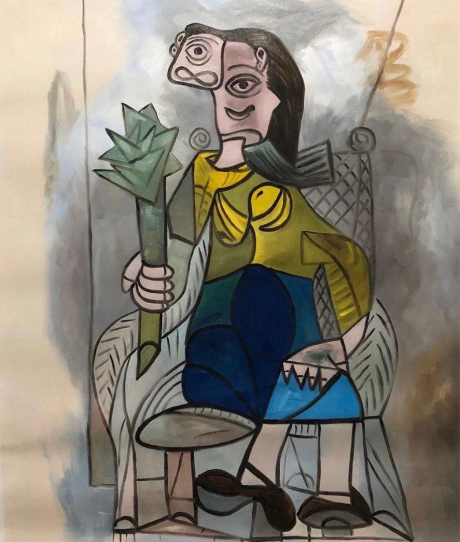 肉筆☆油絵☆F20号『アーティチョークと女性』ピカソ/模写