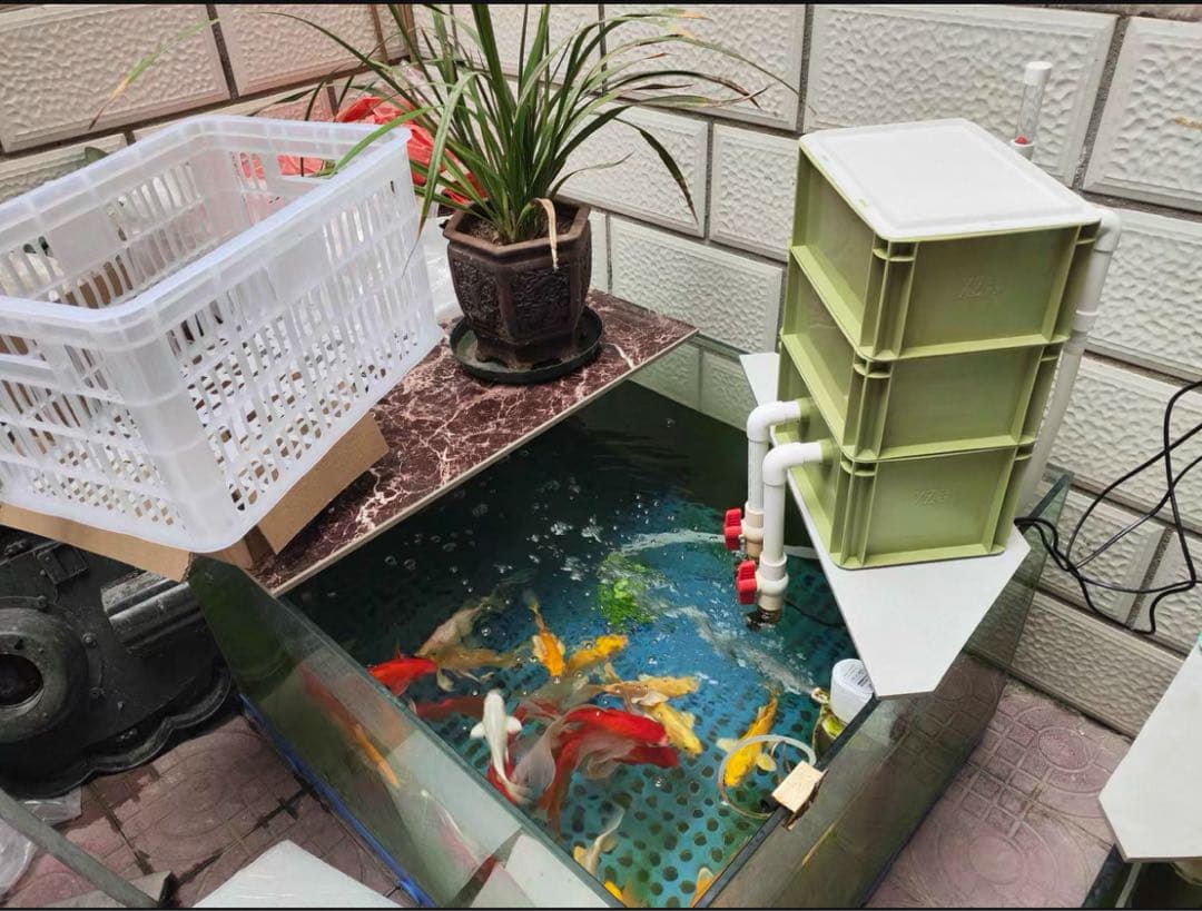 水中ポンプ付き　2種以上ろ材2段付き　水槽池ろ過フィルター　外部上部濾過器装置