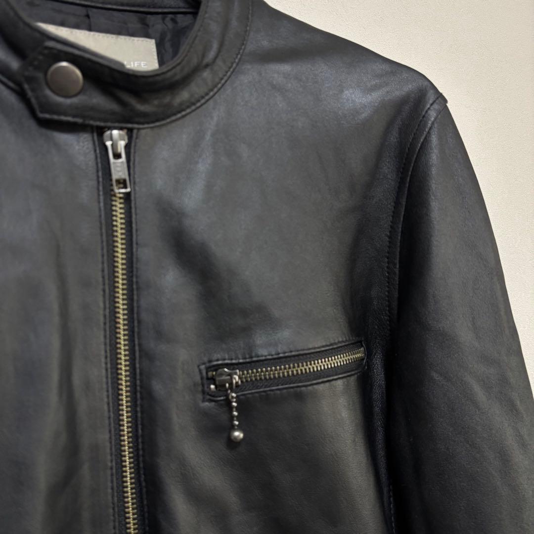 UNITED ARROWS ラムレザー シングルライダースジャケット 黒 L