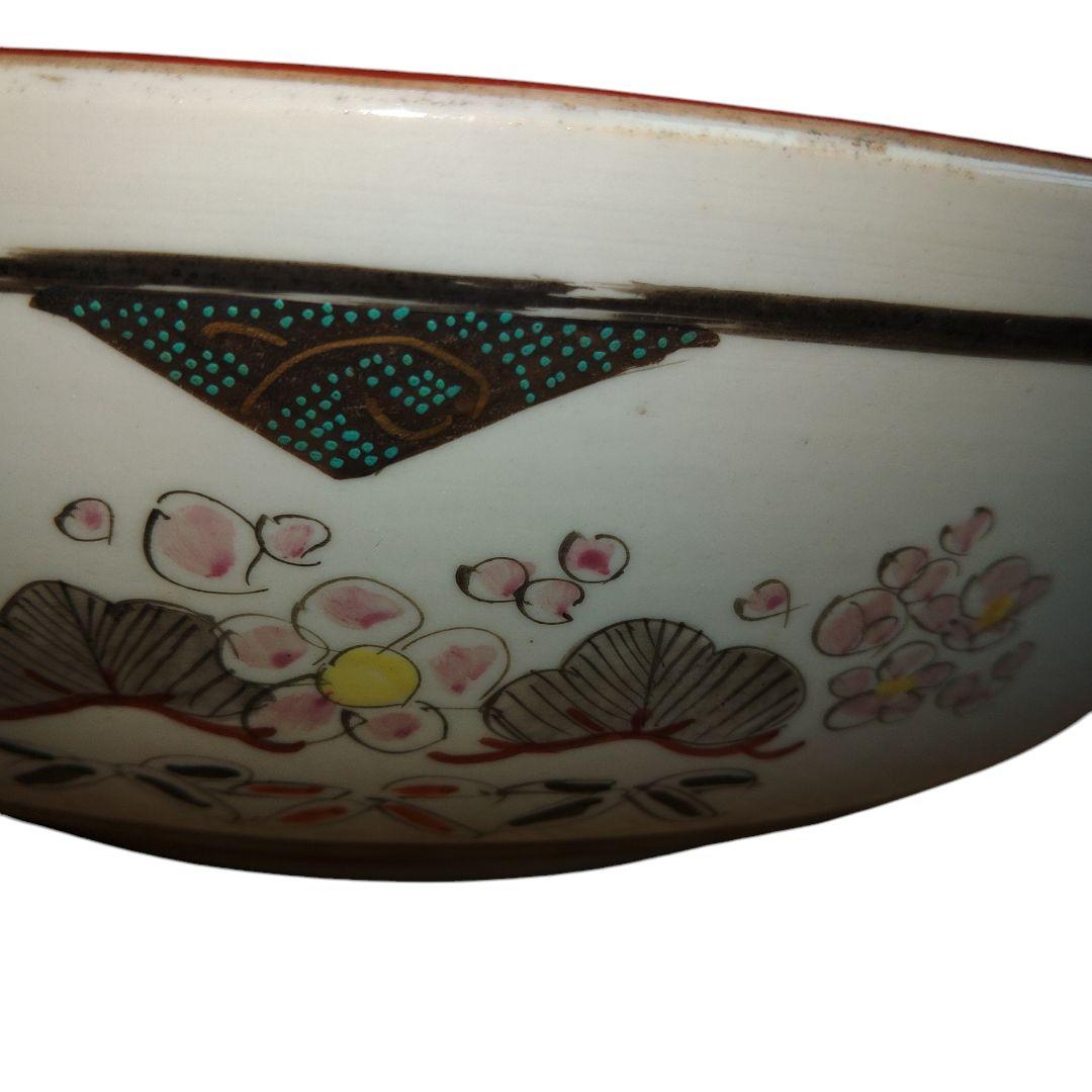 古九谷焼　武者文　海浜楼閣図　 菊花雀文　一尺鉢　手書き　古美術