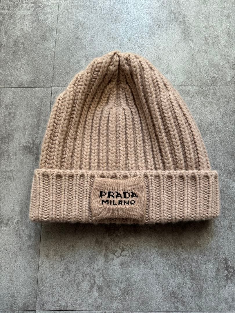 未使用【PRADA】プラダ ニット帽 ウールカシミア ベージュ ユニセックスS