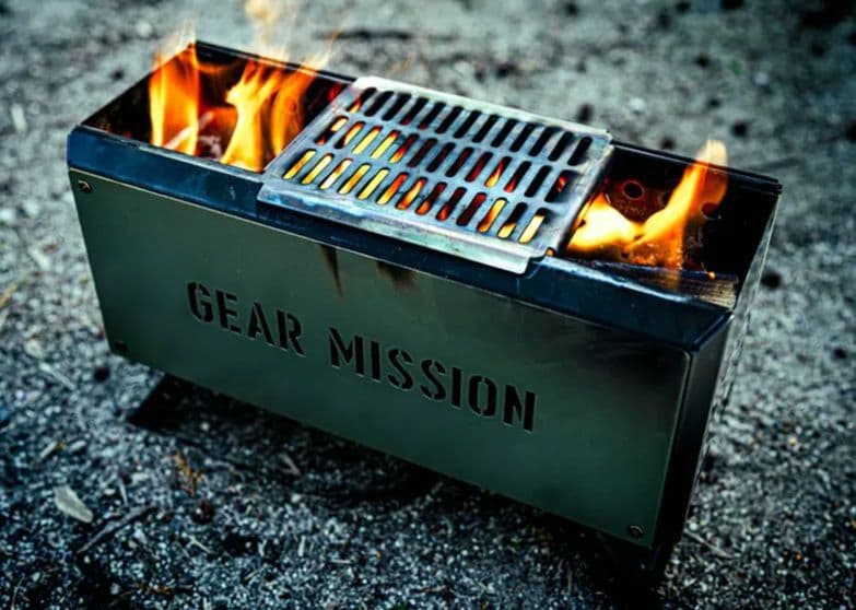 GEAR MISSION 2次燃焼焚き火台 オリーブ 専用ケース、五徳付き