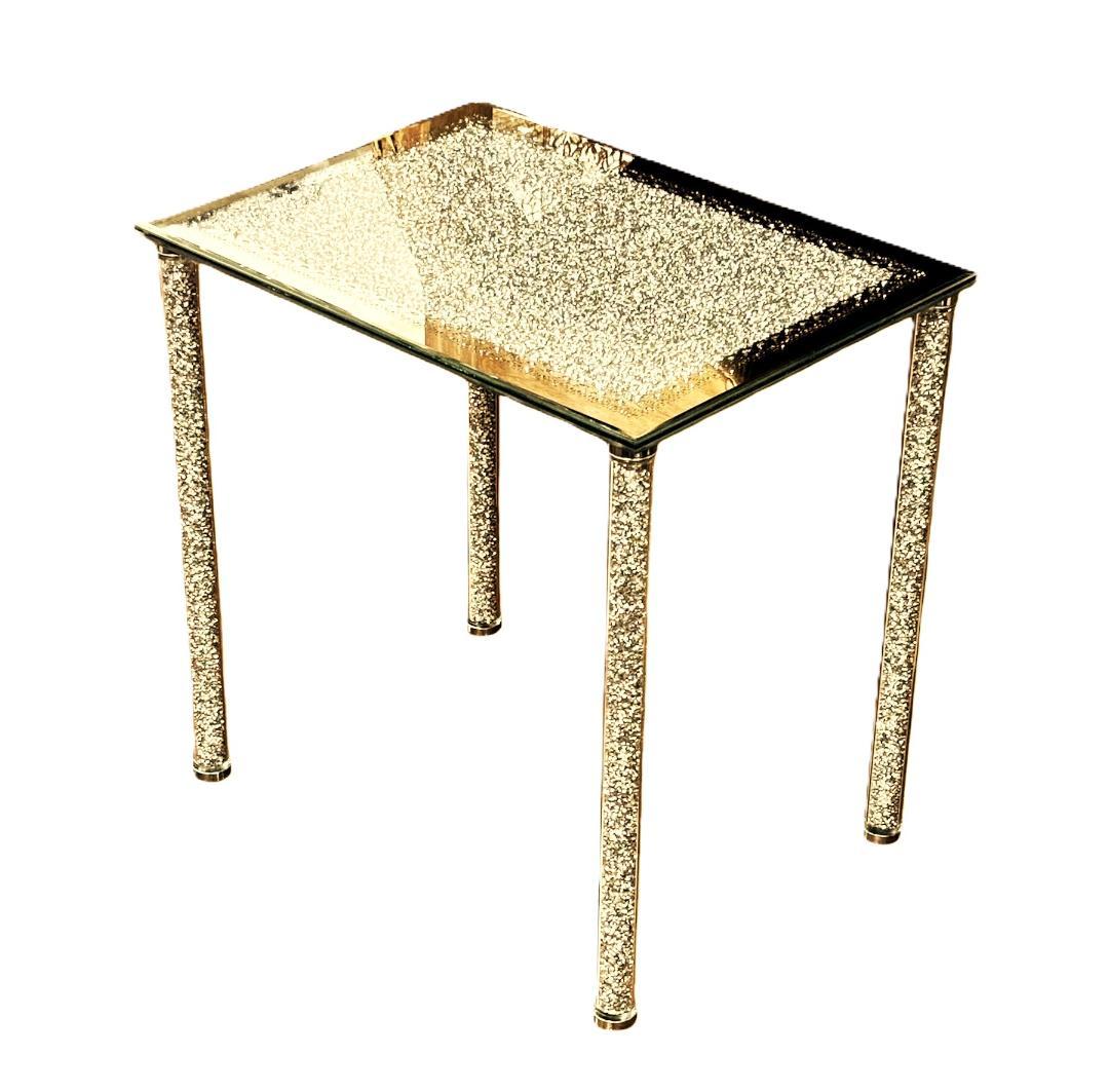 ガラス製 サイドテーブル キラキラ ミニテーブル 組立て式 おしゃれ 姫 長方形