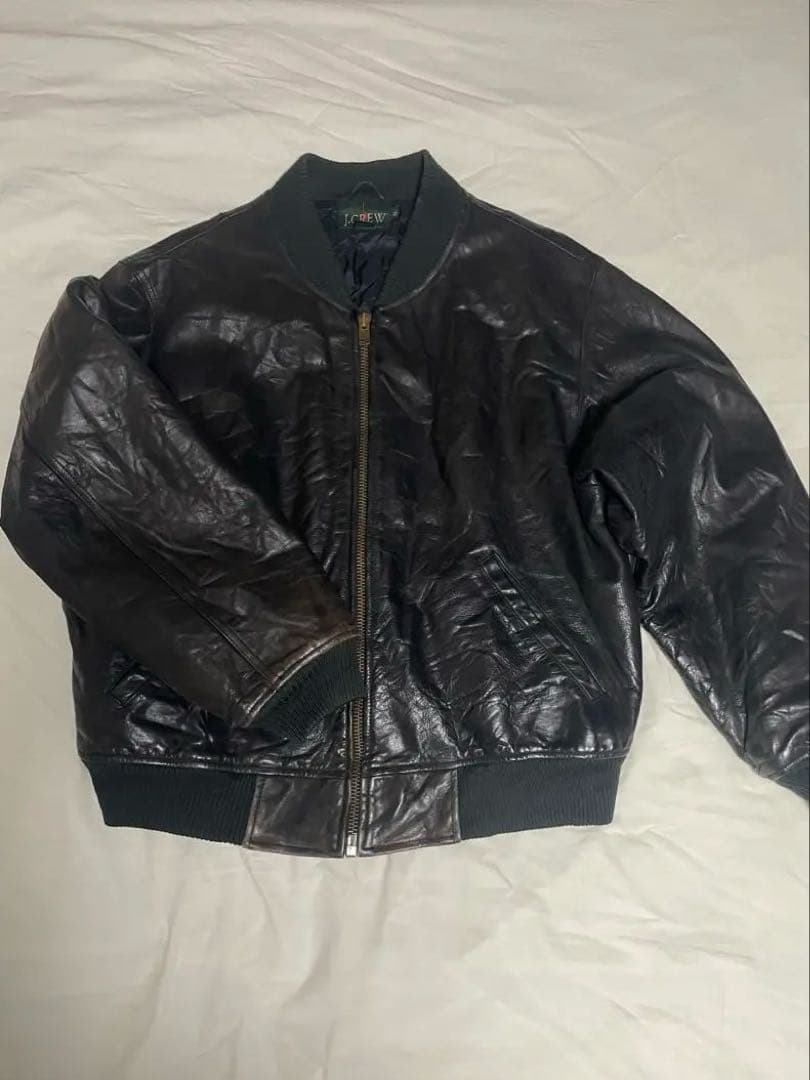 90s J.CREW leather jacket MA-1 type 巨人タグ