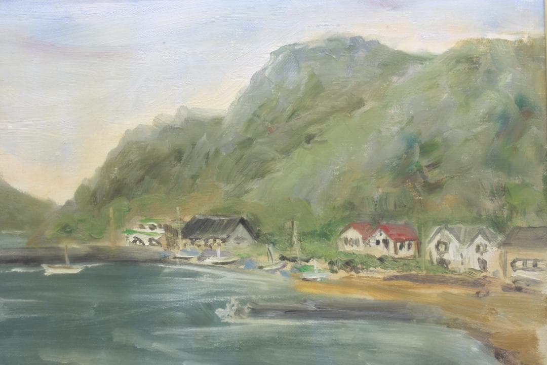 額縁付き日本田舎風景画   油絵